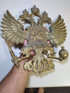 Massive Antique Russian Imperial Brass Double-Headed Eagle Coat of Arms Wall Plaque — 40cm, 7kg