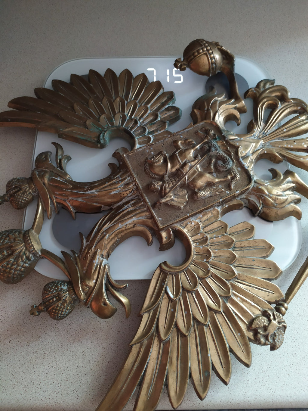 Massive Antique Russian Imperial Brass Double-Headed Eagle Coat of Arms Wall Plaque — 40cm, 7kg