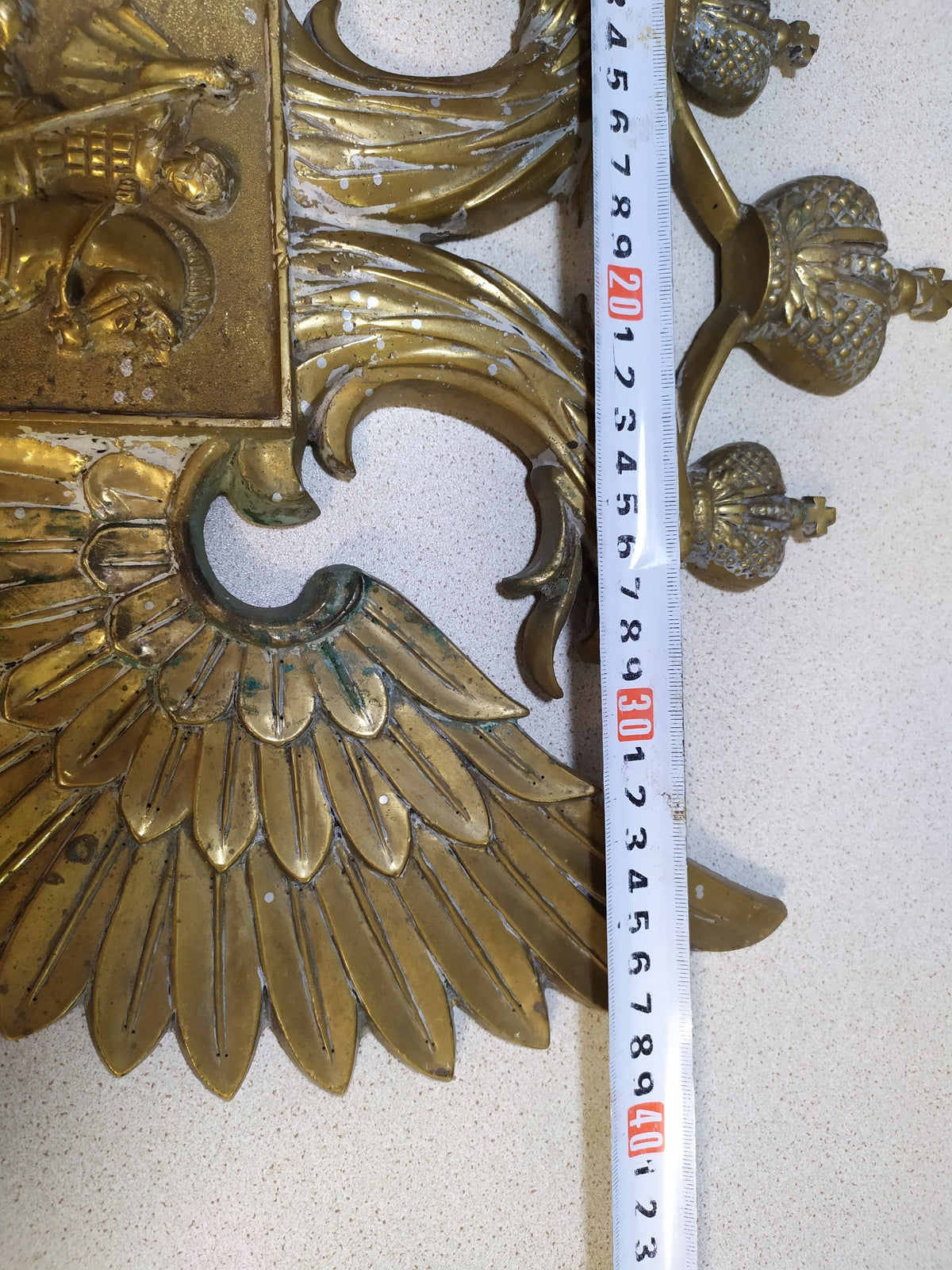 Massive Antique Russian Imperial Brass Double-Headed Eagle Coat of Arms Wall Plaque — 40cm, 7kg