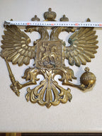 Massive Antique Russian Imperial Brass Double-Headed Eagle Coat of Arms Wall Plaque — 40cm, 7kg