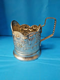 Soviet aluminum podstakannik tea glass holder with hammer and sickle emblem