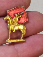 Vintage USSR Red Cavalry pin badge with horseman bugler, red flag and budenovka