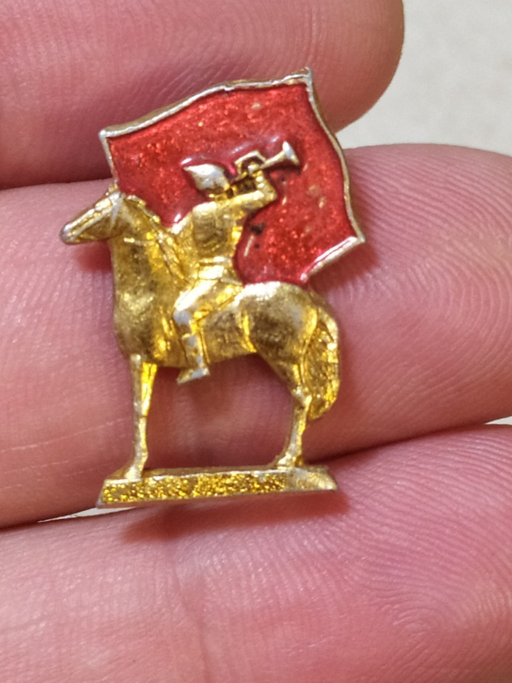 Soviet cavalry horseman bugler badge with red flag