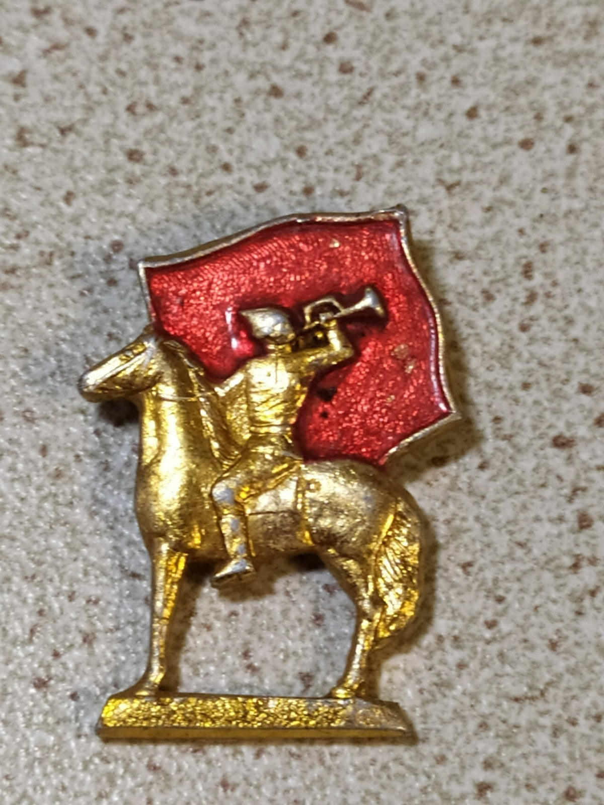 USSR Red Army cavalry pin showing budenovka helmet