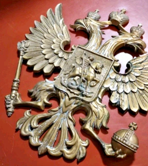 Gold-tone double-headed eagle wall emblem with crowns, sceptre and orb