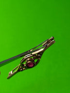 Soviet style silver brooch with red stone, front detail – detail 14