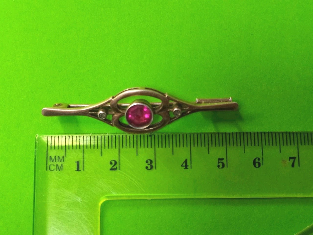 Soviet style silver brooch with red stone, front detail – detail 17