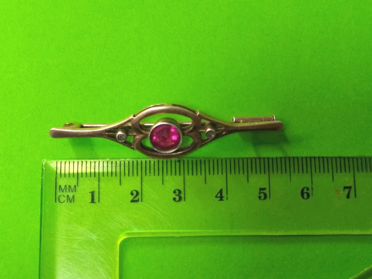 Soviet style silver brooch with red stone, front detail – detail 17