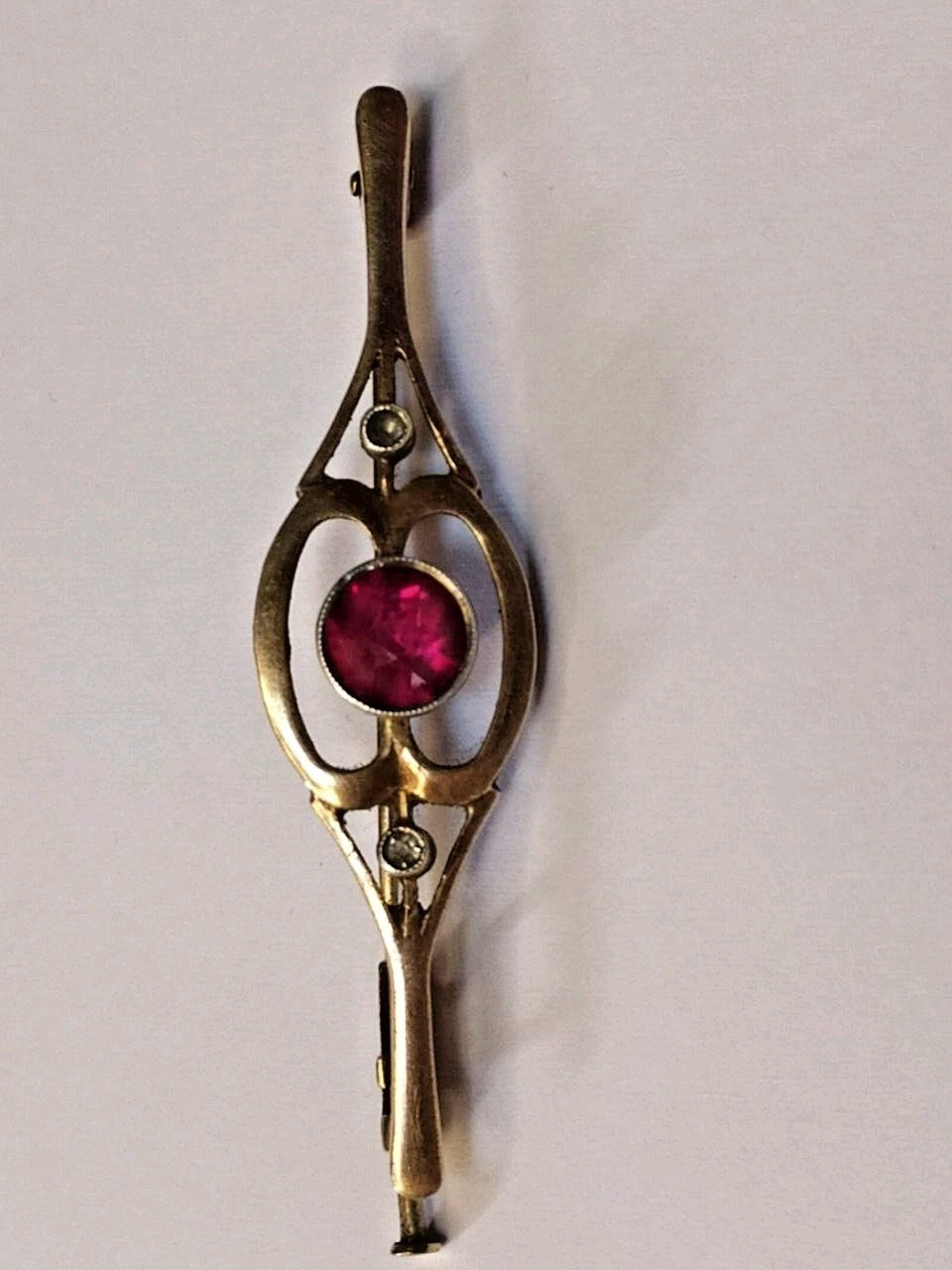 Soviet style silver brooch with red stone, front detail – detail 5