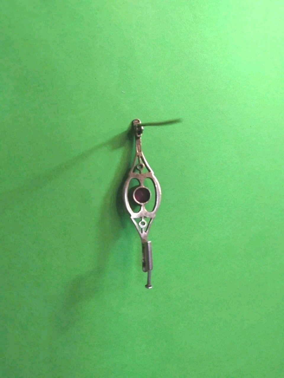 Soviet style silver brooch with red stone, front detail – detail 8