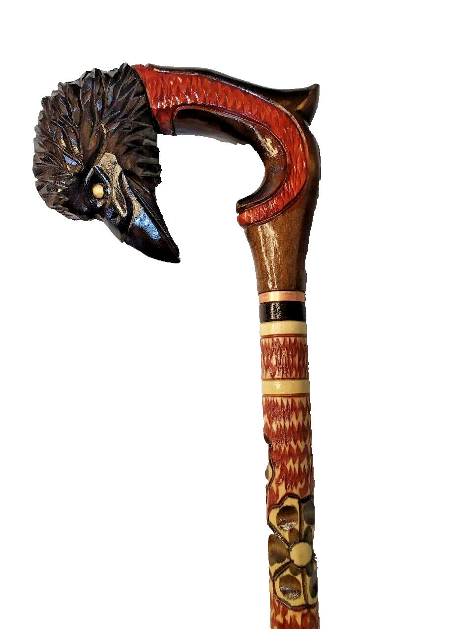 Hand Carved Wooden Walking Cane Raven Head - Unique Handmade Stick, Gift for Him