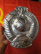 Soviet state emblem plaque with wheat ears tied with ribbons and red star – detail 5