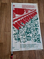 Old Soviet caricature poster showing edge tears and creases