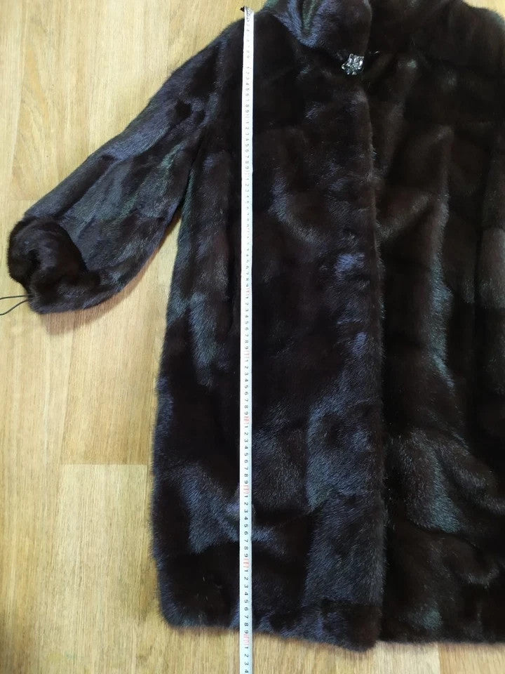 Luxury Brand SHERO Genuine Real Mink Fur Coat Jacket Black Dark Brown Size48 NEW