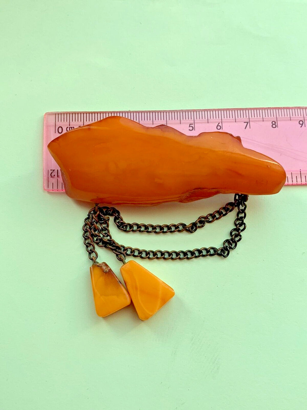 Huge Vintage Soviet Baltic Amber Brooch Pin Butterscotch Natural Stone 22.6g