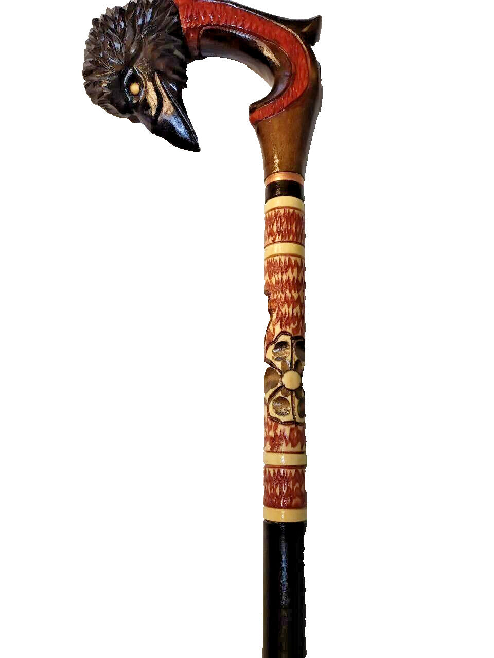 Hand Carved Wooden Walking Cane Raven Head - Unique Handmade Stick, Gift for Him