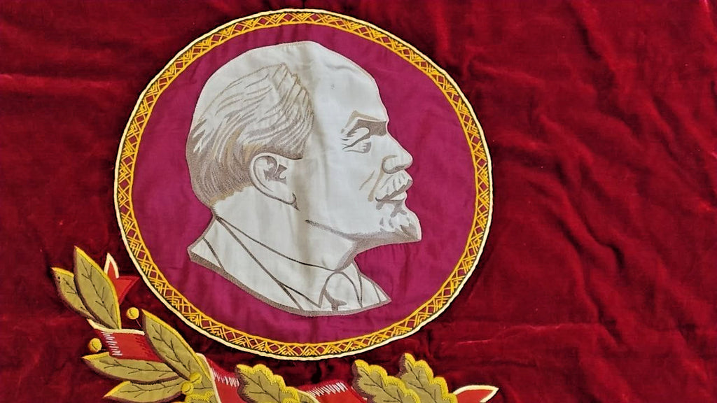 USSR Velvet Flag Banner Soviet Union Doubl Sided Lenin Emblem 63"X51" Comunism