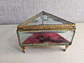 Rare Antique French Victorian Glass Jewelry Box Triangular Beveled Etched Glass