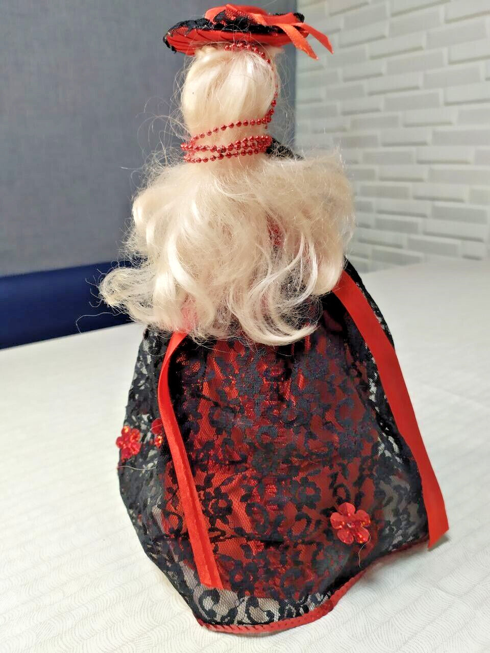 Handmade Victorian Style Doll Jewelry Box - 12" Decorative Figurine Red & Black