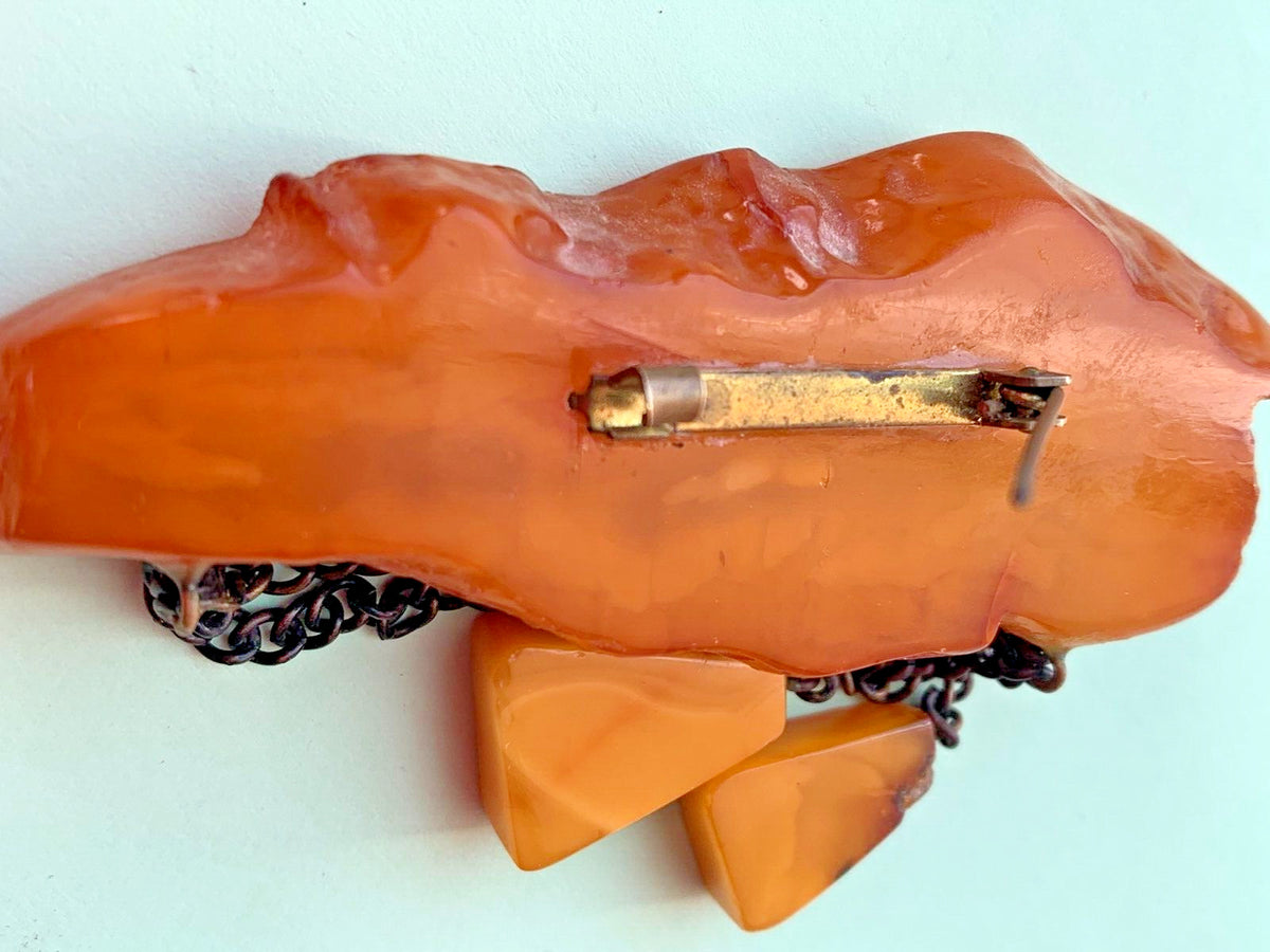 Huge Vintage Soviet Baltic Amber Brooch Pin Butterscotch Natural Stone 22.6g