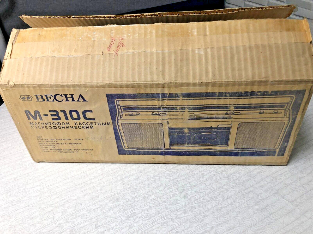 NOS Vintage Soviet Cassette Player VESNA M-310C Stereo Boombox USSR Boxed NEW