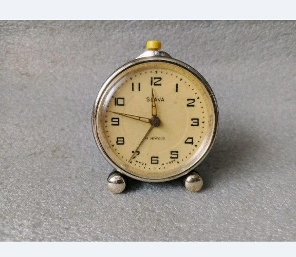 Rare Soviet Travel Alarm Clock SLAVA 11 Jewels Mechanical USSR Vintage Working