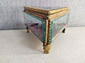 Rare Antique French Victorian Glass Jewelry Box Triangular Beveled Etched Glass