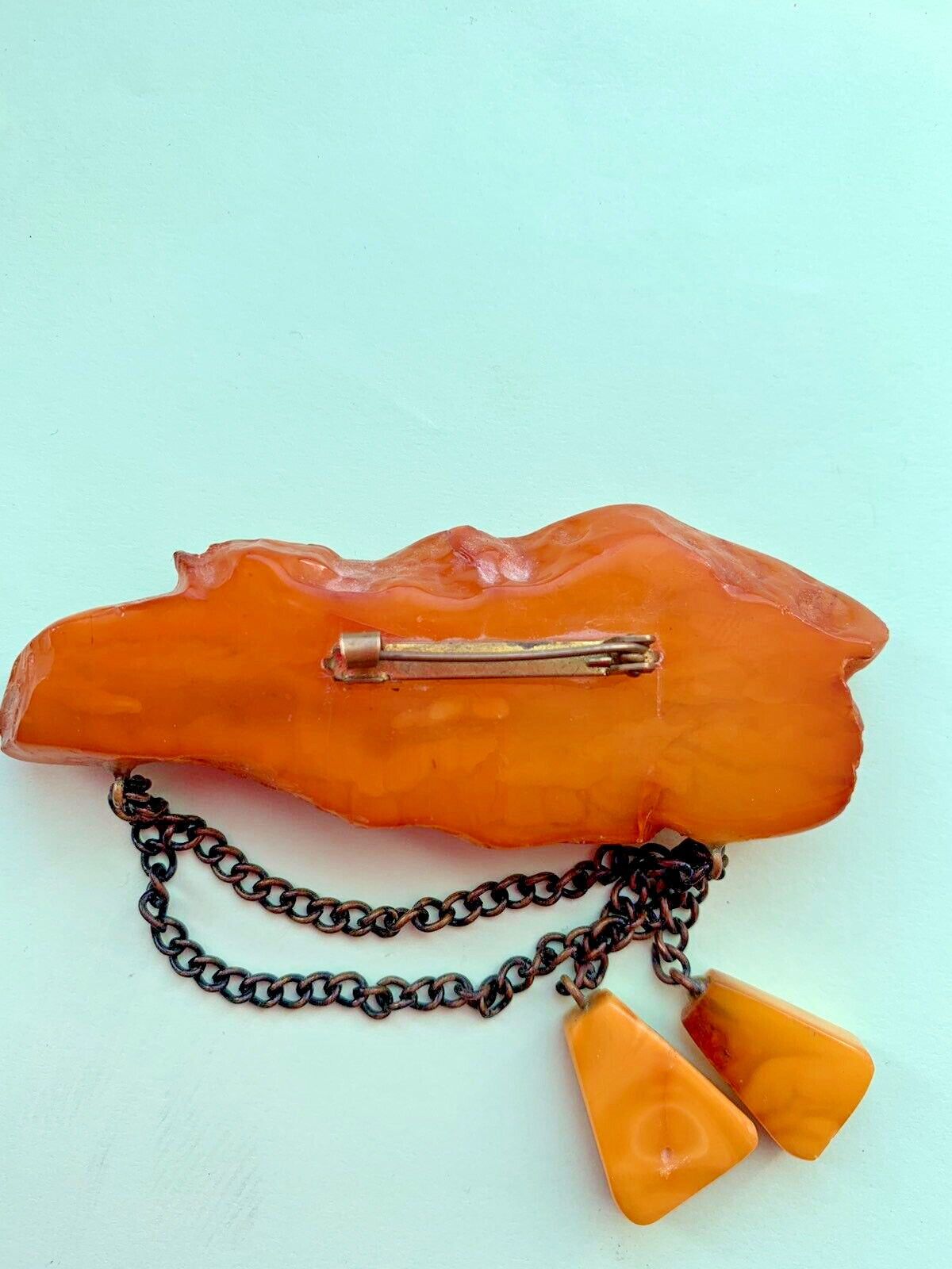 Huge Vintage Soviet Baltic Amber Brooch Pin Butterscotch Natural Stone 22.6g