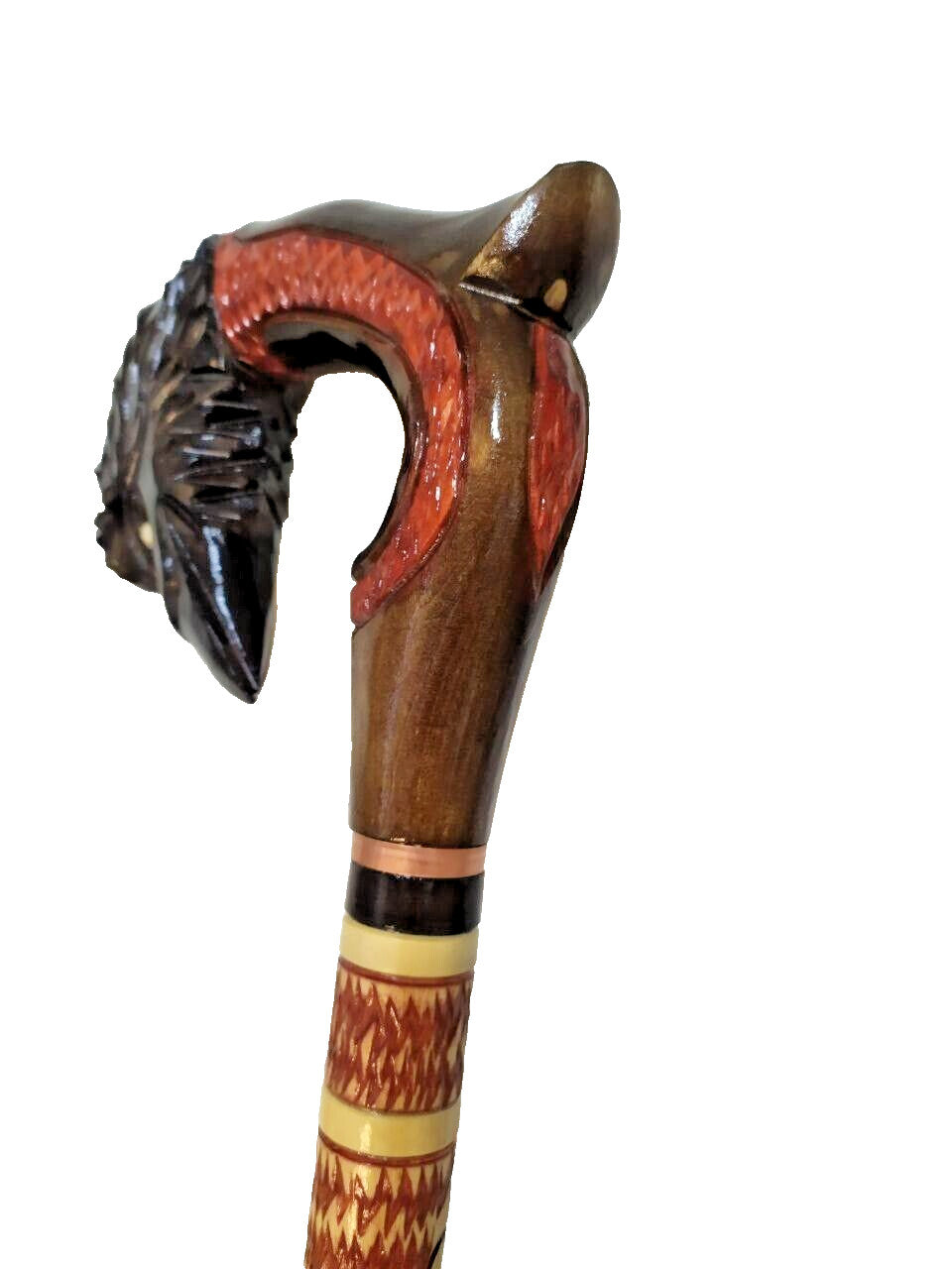 Hand Carved Wooden Walking Cane Raven Head - Unique Handmade Stick, Gift for Him