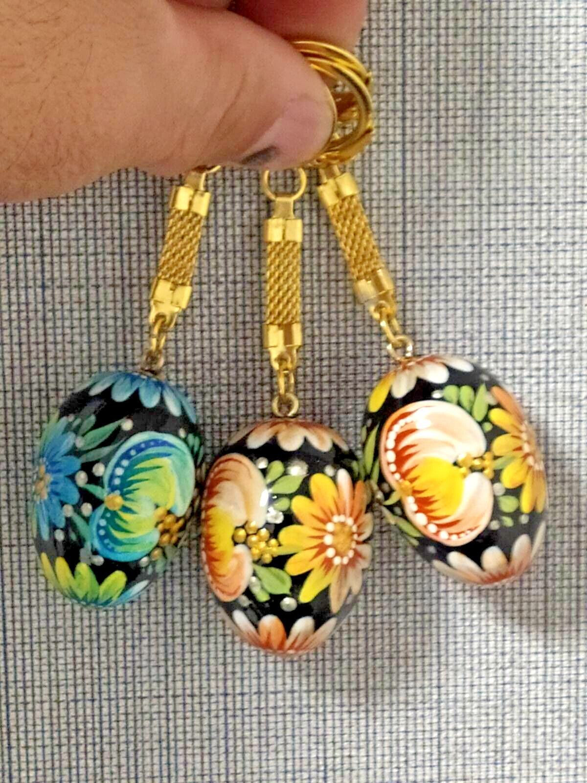 Hand Painted Wooden Egg Pendants Set of 3 – Petrykivka Floral Art – Ukraine