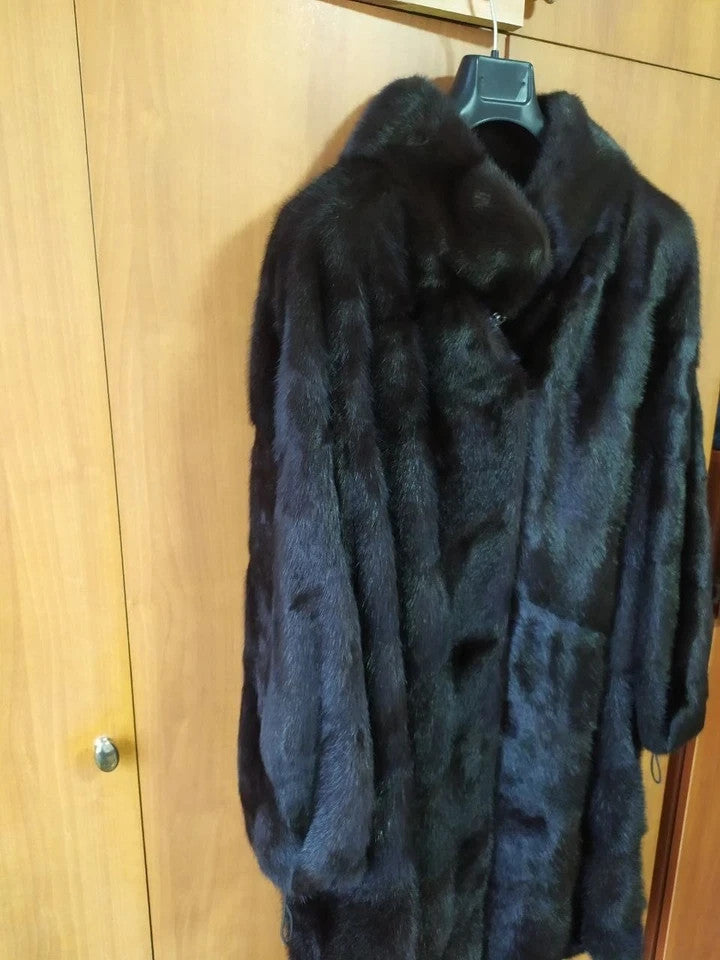 Luxury Brand SHERO Genuine Real Mink Fur Coat Jacket Black Dark Brown Size48 NEW
