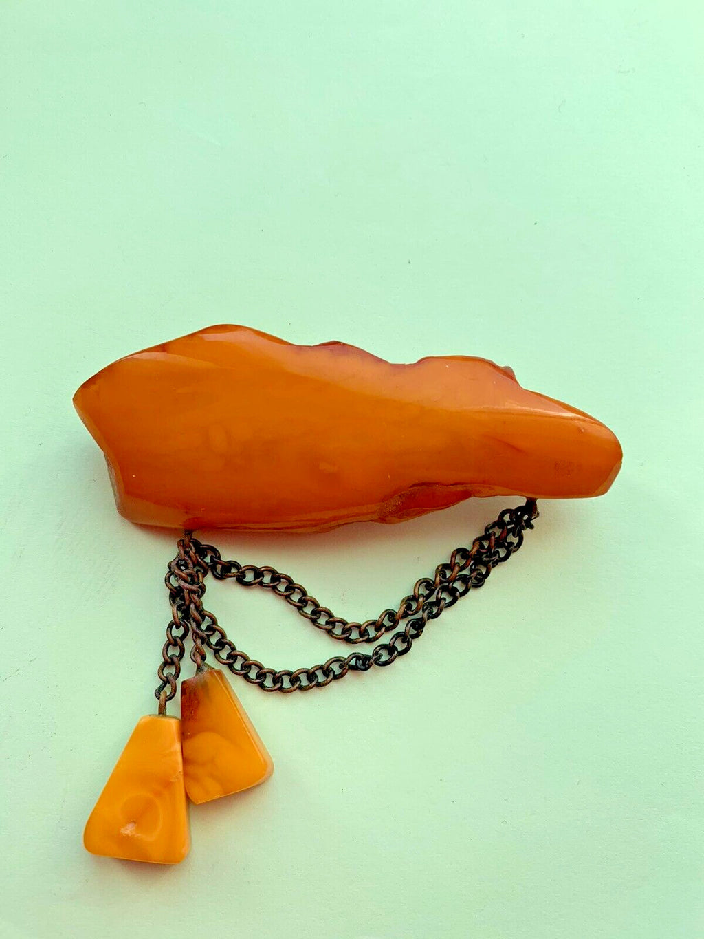 Huge Vintage Soviet Baltic Amber Brooch Pin Butterscotch Natural Stone 22.6g