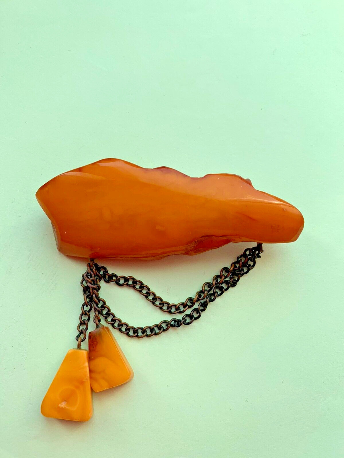 Huge Vintage Soviet Baltic Amber Brooch Pin Butterscotch Natural Stone 22.6g