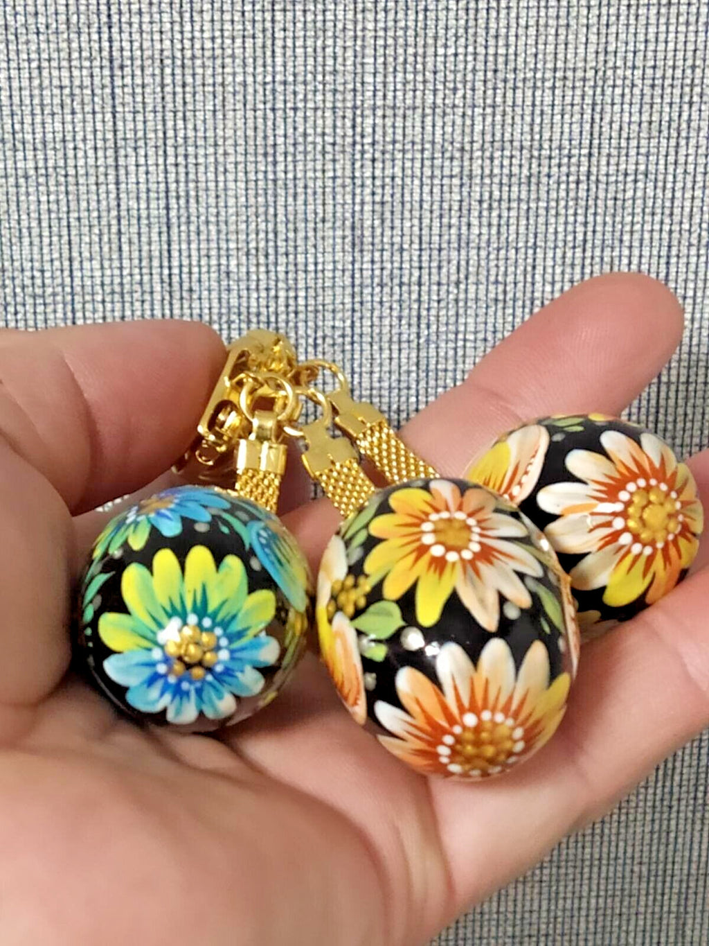 Hand Painted Wooden Egg Pendants Set of 3 – Petrykivka Floral Art – Ukraine