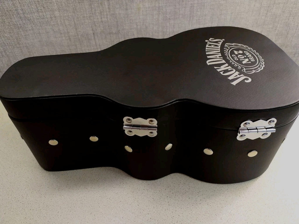 NOS Jack Daniel's Guitar Case Gift Tin Box with Metal Guitar Head Pourer Spout Rare