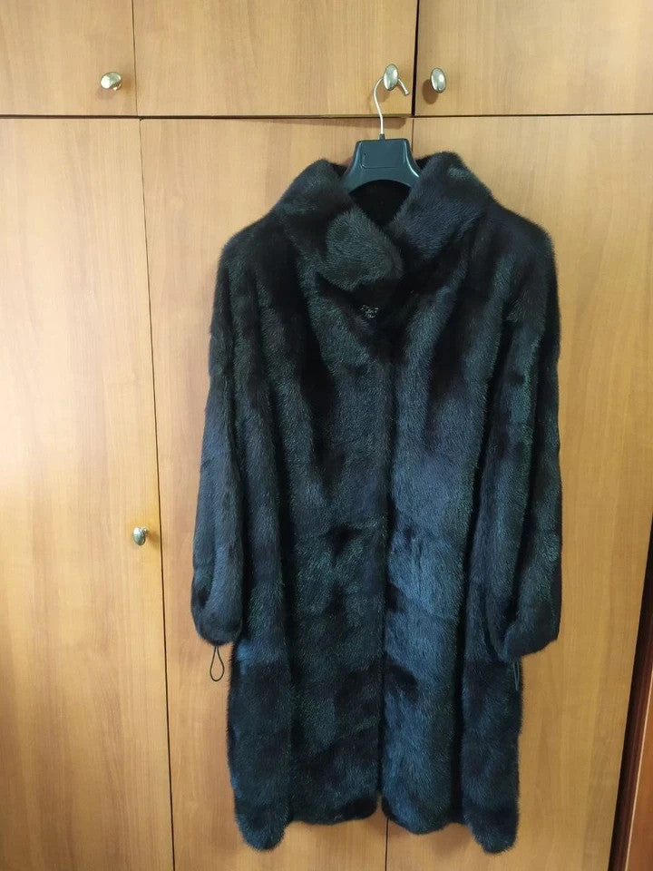Luxury Brand SHERO Genuine Real Mink Fur Coat Jacket Black Dark Brown Size48 NEW