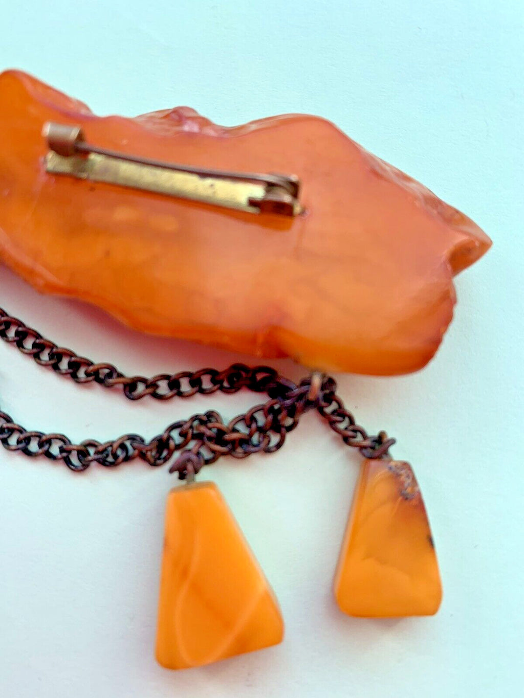 Huge Vintage Soviet Baltic Amber Brooch Pin Butterscotch Natural Stone 22.6g