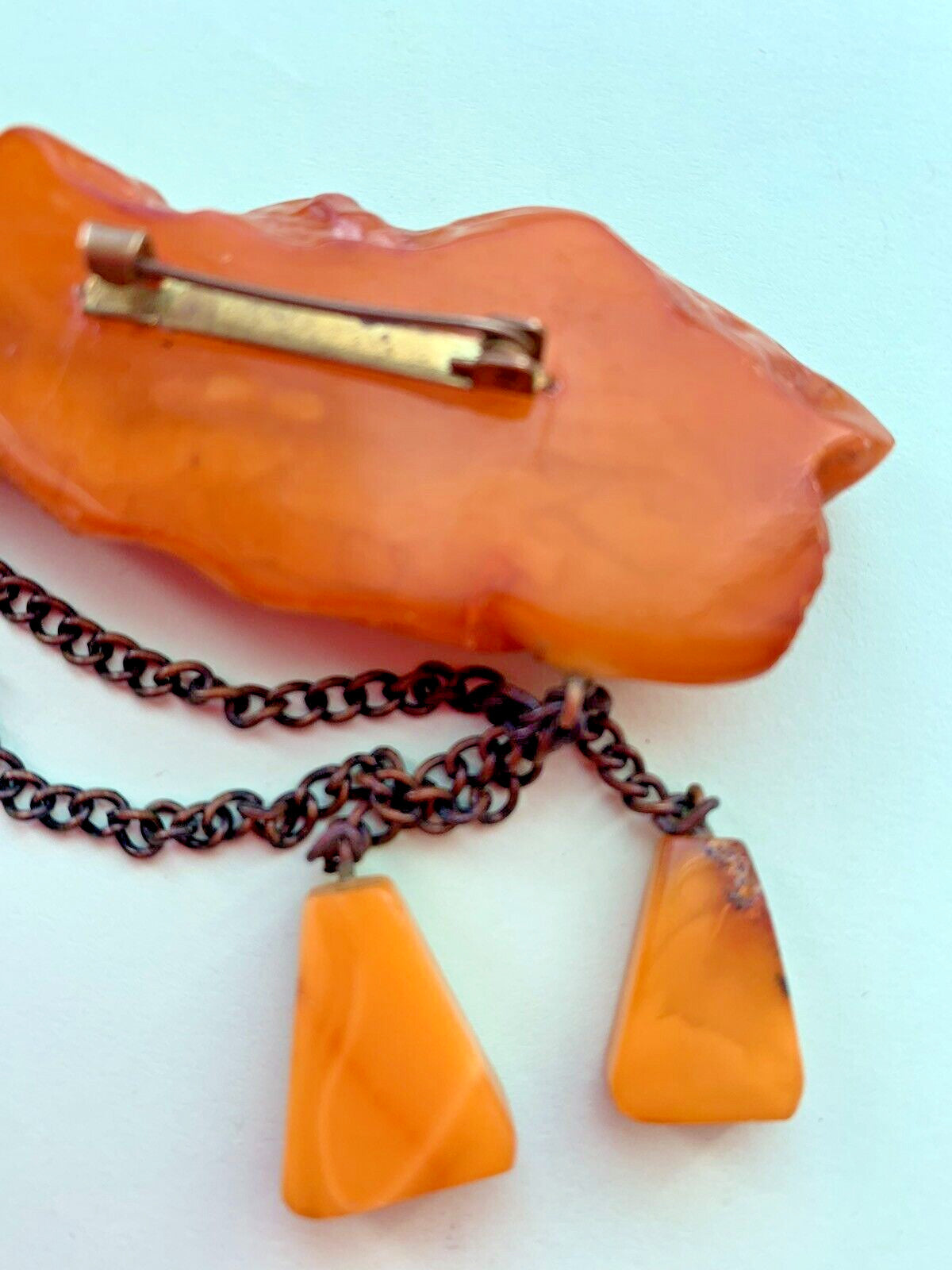 Huge Vintage Soviet Baltic Amber Brooch Pin Butterscotch Natural Stone 22.6g