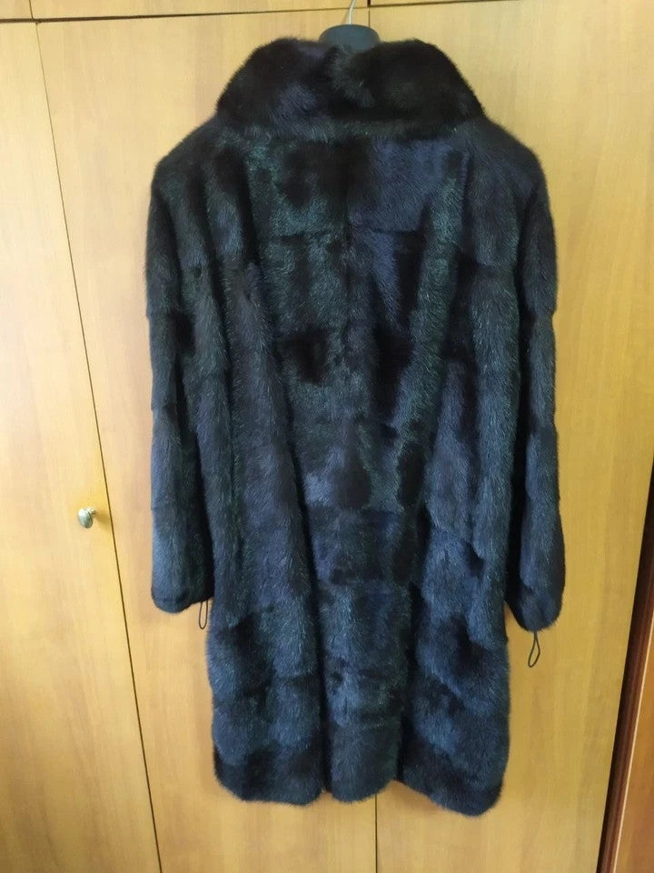 Luxury Brand SHERO Genuine Real Mink Fur Coat Jacket Black Dark Brown Size48 NEW