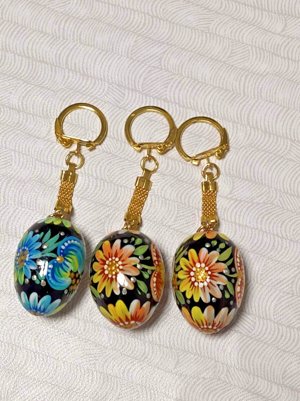 Hand Painted Wooden Egg Pendants Set of 3 – Petrykivka Floral Art – Ukraine