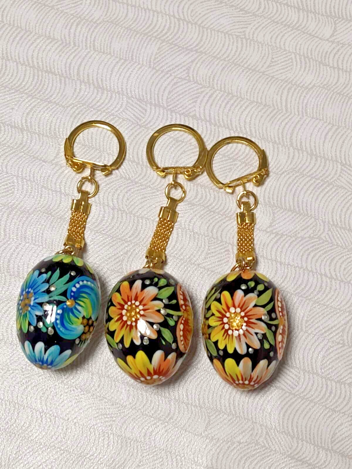 Hand Painted Wooden Egg Pendants Set of 3 – Petrykivka Floral Art – Ukraine
