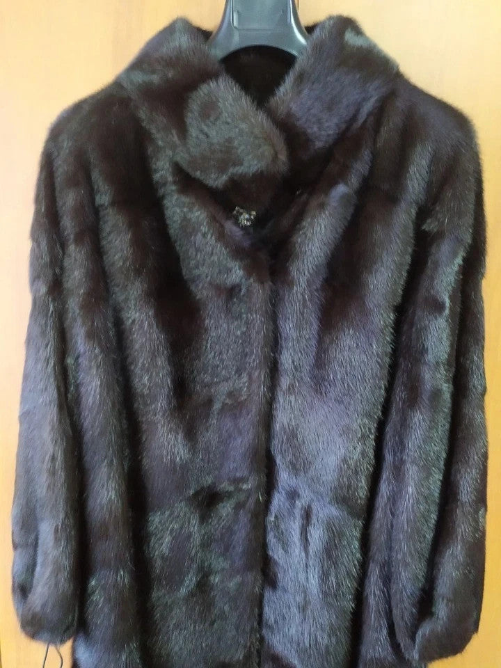Luxury Brand SHERO Genuine Real Mink Fur Coat Jacket Black Dark Brown Size48 NEW