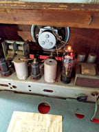 Original speaker cloth and knobs on 1950s Soviet radio receiver – detail 13