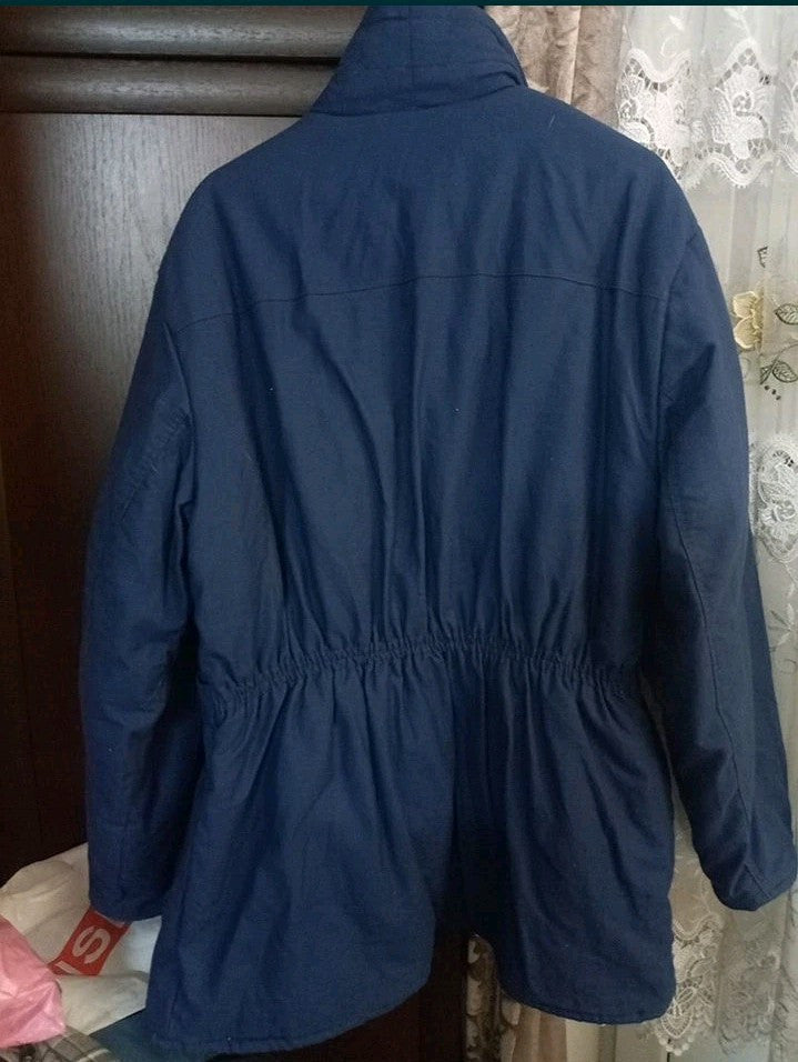 NOS Vintage Soviet USSR Men’s Winter Jacket 1987 Cotton Quilted Fur Collar Blue