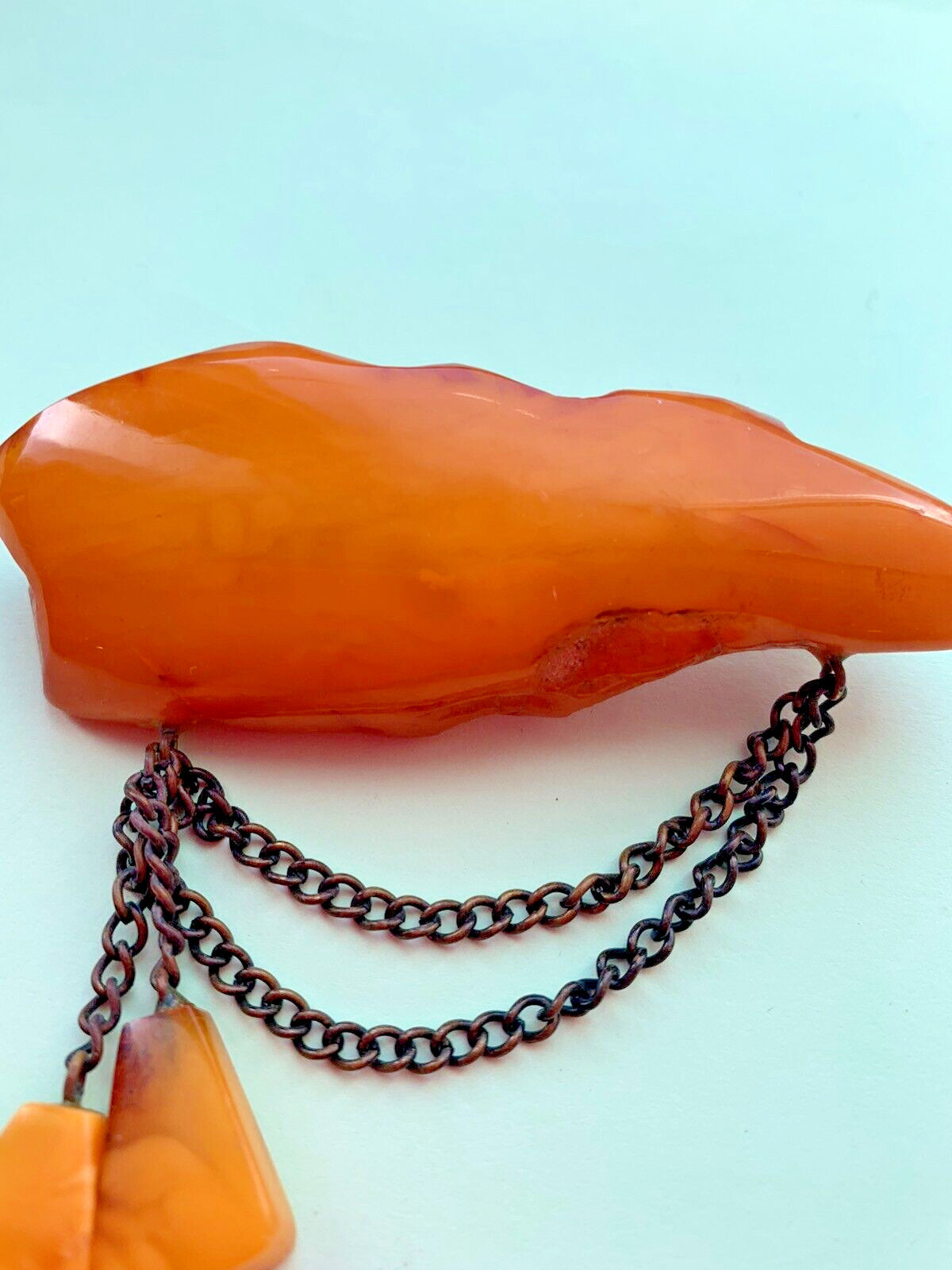 Huge Vintage Soviet Baltic Amber Brooch Pin Butterscotch Natural Stone 22.6g