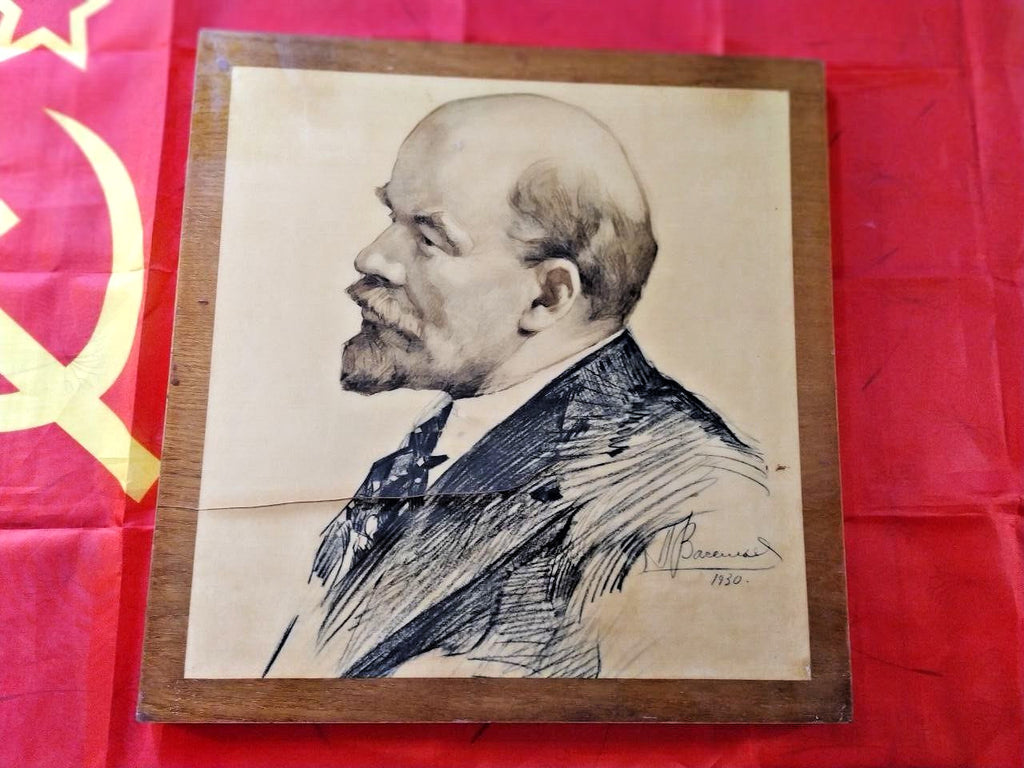 Antique 1930 Lenin Portrait - Original Soviet Propaganda Art - Signed & Dated