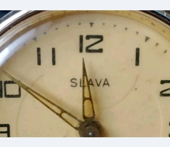 Rare Soviet Travel Alarm Clock SLAVA 11 Jewels Mechanical USSR Vintage Working