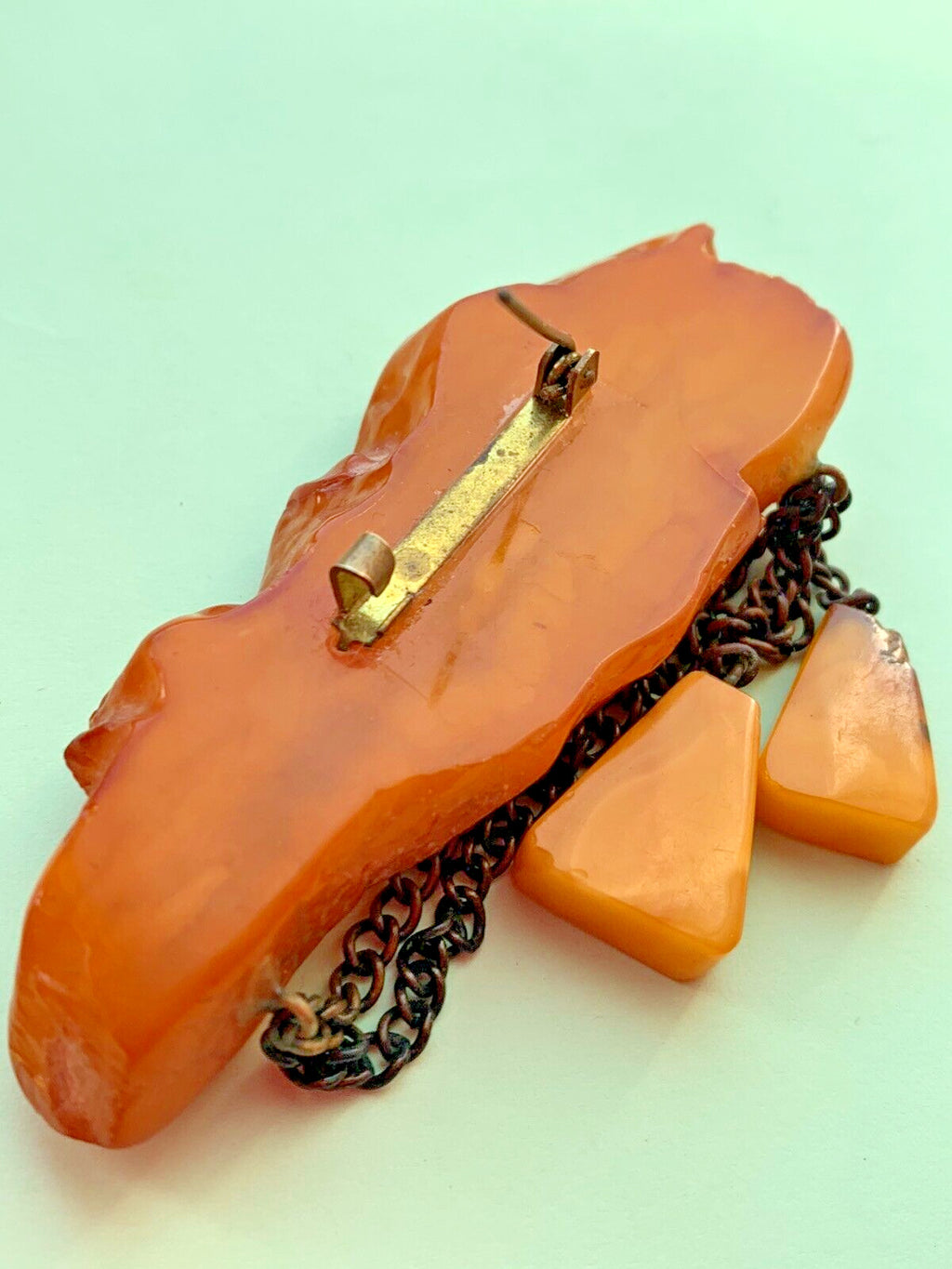 Huge Vintage Soviet Baltic Amber Brooch Pin Butterscotch Natural Stone 22.6g