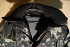 Soviet army camo jacket with thick black ribbed knit inner collar