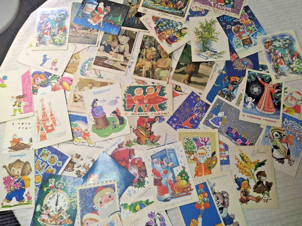 Lot of 70 Vintage Soviet Postcards 1960s-1980s USSR New Year Space Christmas Art